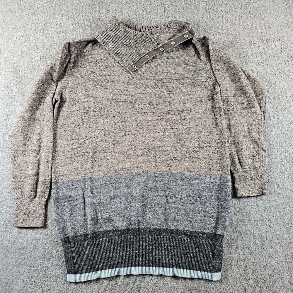 Gap Mens Colorblock Turtleneck Sweater Brown Grey Blue Snap Neck Medium - Picture 1 of 11